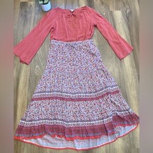 Knox Rose Floral Boho Midi Skirt